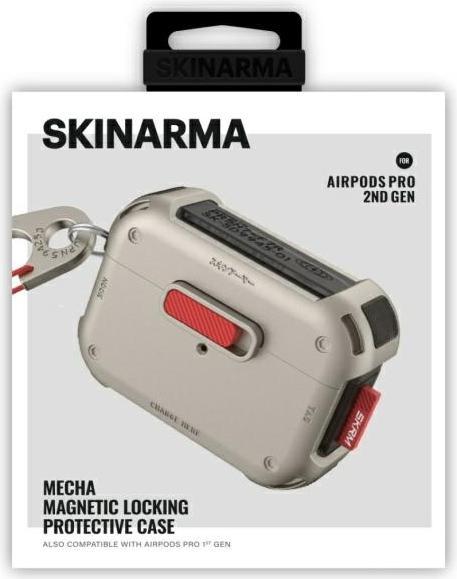 Actual product image Skinarma case Mecha AirPods Pro 2 titanium