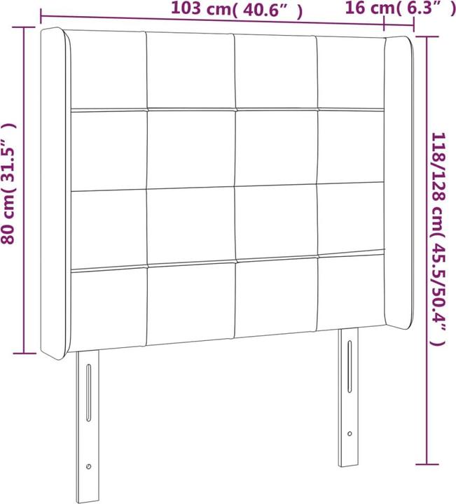 Produktbild VidaXL Kopfteil mit Ohren Schwarz 103x16x118/128 cm Samt,Farbe (103 x 16 x 128 cm)