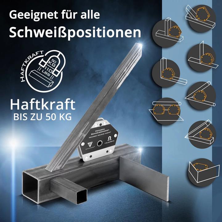 Produktbild Stahlwerk Hexagon Schweissmagnet, Leistungsstarker Magnet 50 kg Haftkraft 2er Set