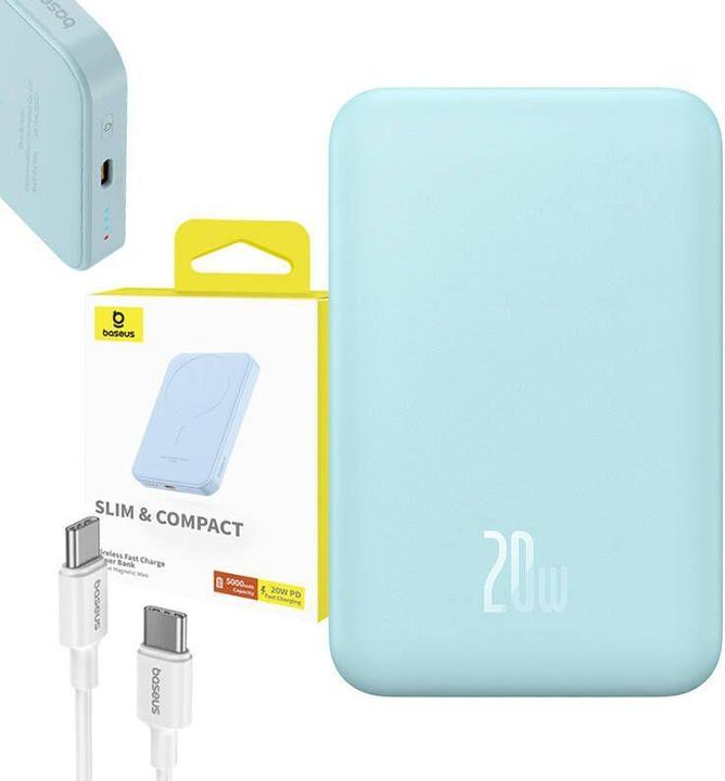Actual product image Baseus mini power bank 5000mAh 20W + USB-C cable (20V/3A) - blue (5000 mAh, 20 W, 19.25 Wh)