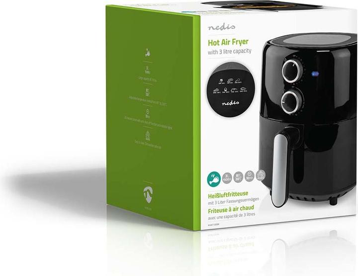 Image du produit Nedis Friteuse à air chaud | 3 l | Minuteur : 30 min | Analogique | Noir (Prise UE)