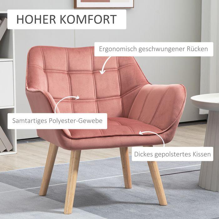 Produktbild Swisshandel24 Einzelsessel Relaxsessel mit Samtoptik, erhöhte Beine skandinavisch Polstersessel, Rosa
