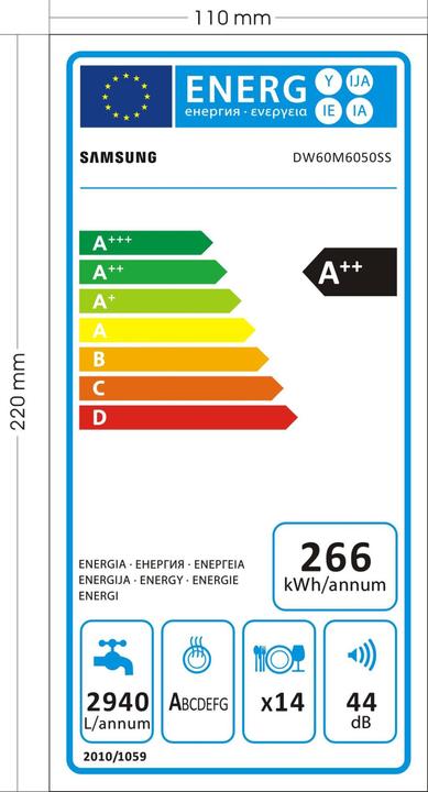 Label énergétique Samsung DW60M6050SS
