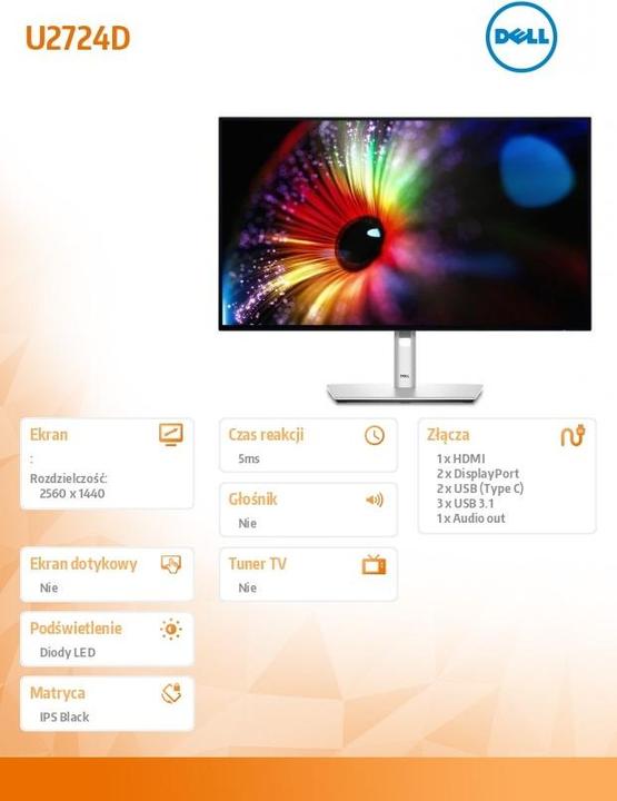Actual product image Dell UltraSharp U2724D (2560 x 1440 pixels, 27")