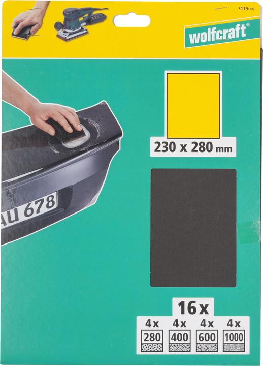 Produktbild wolfcraft Schleifpapierbogen für Metall/Lack, Nass/Trockenschliff, Körnung 600 (600)