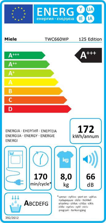 Label énergétique Miele TWC660WP (8 kg, Gauche)