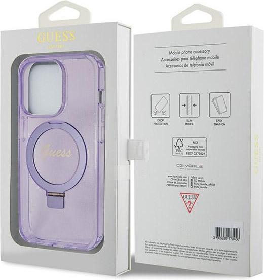 Produktbild Guess GUHMP13XHRSGSU iPhone 13 Pro Max 6.1" fioletowy/purple hardcase Ring Stand Script Glitter MagS (Apple iPhone 13 Pro Max)