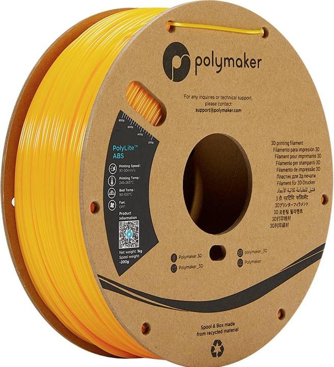 Actual product image Polymaker PE01016 PolyLite Filament ABS low odour 2.85 mm 1000 g Yellow 1 pc. (ABS, 2.85 mm, 1000 g, Yellow)