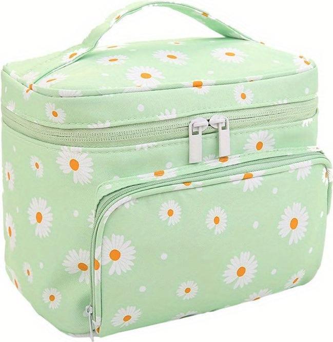 Produktbild Only-Bags.Store Daisy Print Makeup Tasche grosse Kosmetiktasche mit Pinselhalter Reise Make Up Tasche