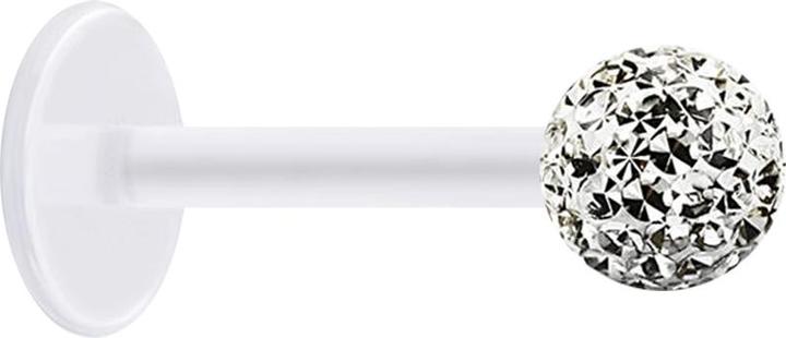 Image du produit Star Piercing Micro Labret transparent avec boule de cristal argentée et couche de protection en époxy (sans laiton, Acier chirurgical 316L, Bioflex)