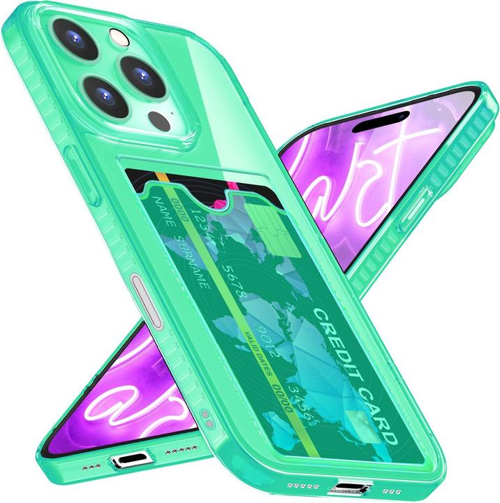 Produktbild Nalia Klar Transparente Neon Silikon Hülle Kartenhalter (Apple iPhone 16 Pro Max)
