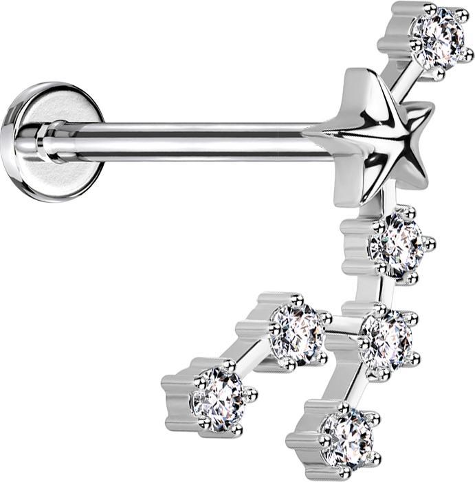 Produktbild Star Piercing Micro Labret Innengewinde silber Sternzeichen Löwe mit Kristallen (Chirurgenstahl 316L, Messing)