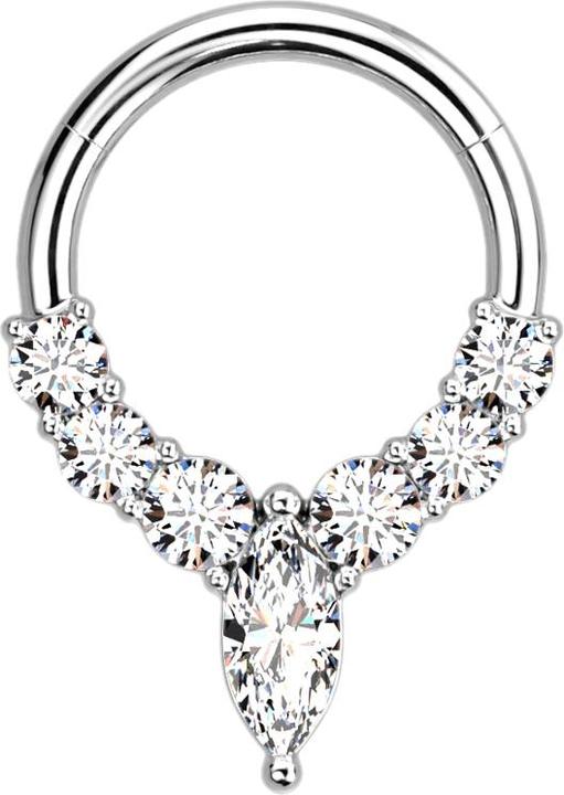 Star Piercing Micro Segmentring klappbar silber sechs Kristallen silber und ein Ovaler (Chirurgenstahl 316L, ohne Messing)