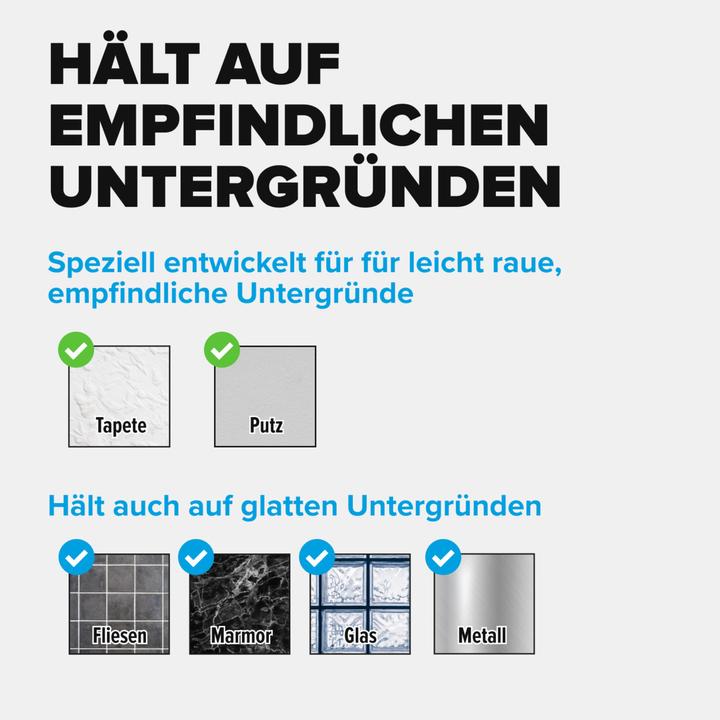 Produktbild tesa Powerstrips für Tapete & Putz, 0,5kg Halteleistung, 9x doppelseitige Klebestreifen