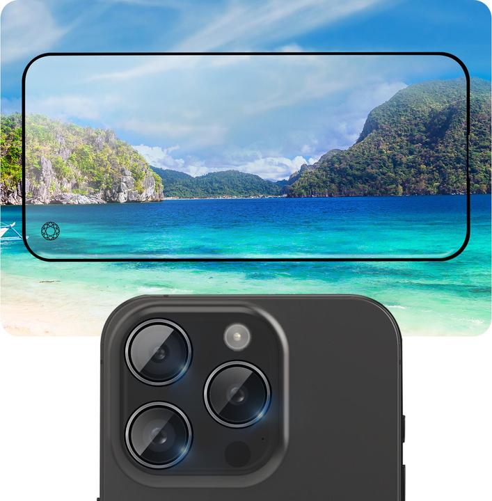 Actual product image Bigben Connected Protective film for iPhone 15 Pro Max Verreganischer + camera lenses (1 Piece, Apple iPhone 15 Pro Max)