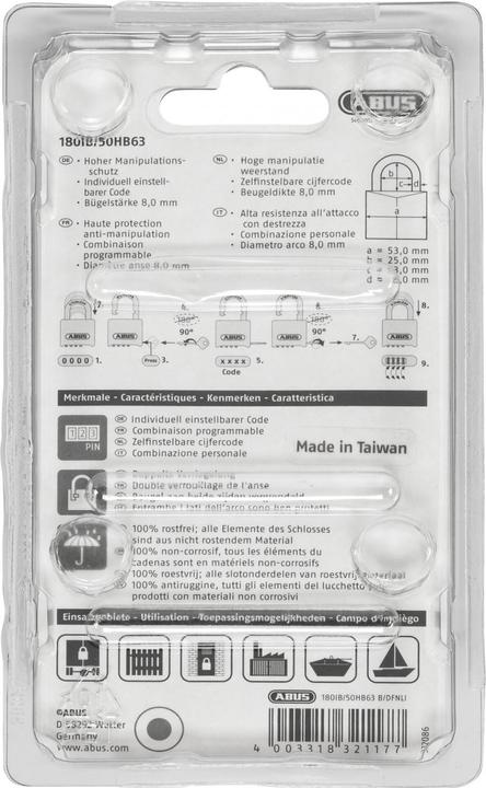 Actual product image Abus 180IB/50HB63 B/DFNLI Combination Padlock