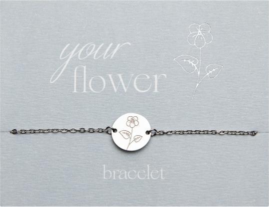 Actual product image HCA Armband - "Your Flower" - Edelstahl - Veilchen (20 cm, Stainless steel)