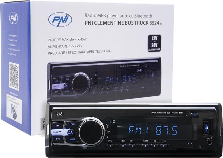 Produktbild PNI Autoradio MP3-Player Clementine Bus Truck 8524BT RDS 4x45w 12V/24V 1 DIN mit SD, USB, AUX, RCA u
