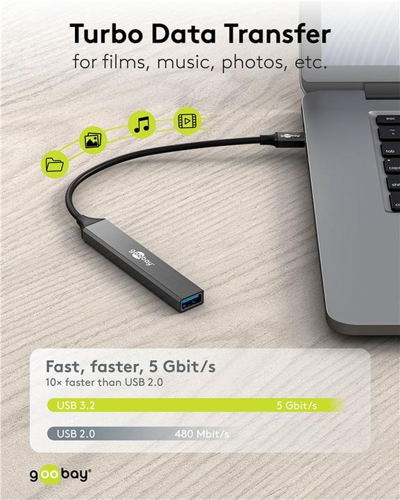 Produktbild Goobay Slim 4-Port USB-Hub, USB-C auf USB-C/USB-A, USB 3.2 (USB-C, 4 Ports)