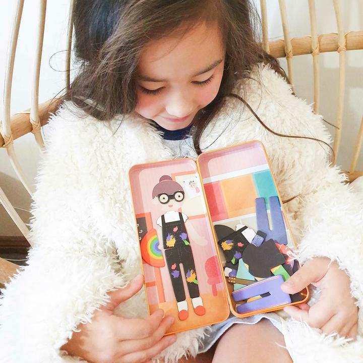 Actual product image mierEdu Magnetic game Box Dress Up - Teacher to dress up I Promotes motor skills + imagination I Ideal for (32 pieces)