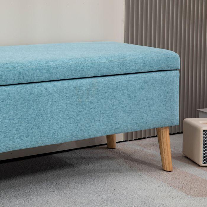 Actual product image Swisshandel24 Bench, storage space, linen look, rubberwood blue 110x39x45cm (110 cm)
