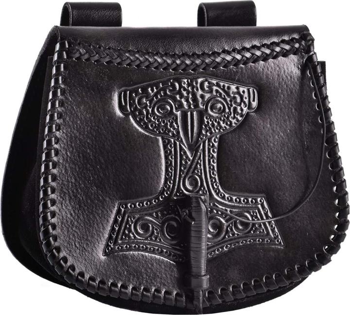 Actual product image Battle Merchant Belt pouch with Thorshammer embossed leather black