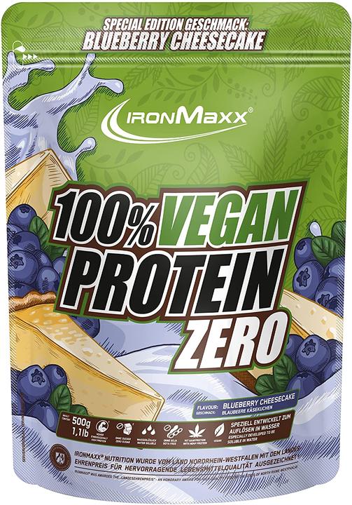Produktbild IronMaxx 100% Vegan Protein Zero (Blueberry Cheesecake, 1 Stk., 500 g)