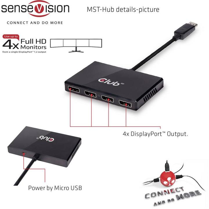 Actual product image Club 3D Multi Streaming Transport Hub 1xDP - 4xDP (DP, 6.50 cm)