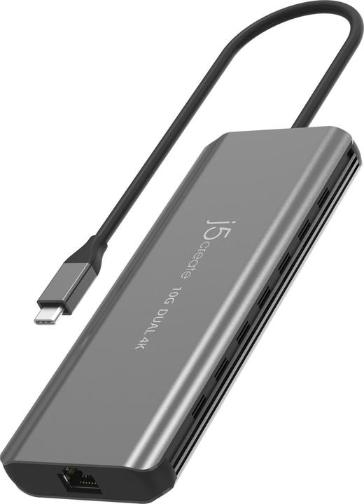 Immagine prodotto j5Create JCD398-N, Cablato, USB 3.2 Gen 2 (3.1 Gen 2) Type-C, 100 W, 10,100,1000 Mbit/s, Grigio, Spa (2 Porti)