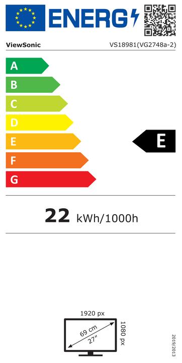 Energie-Label Viewsonic 68.58 cm / 27-inch (1920 x 1080) VG2748a-2 16: 9 5ms IPS VGA HDMI DisplayPort USB Hub VESA (1920 x 1080 Pixel, 27")