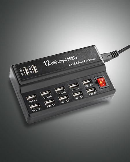 Image du produit Fabas Luce Chargeur multiple USB, 12 ports, avec interrupteur Accessoires 35x80mm Noir (45 W)