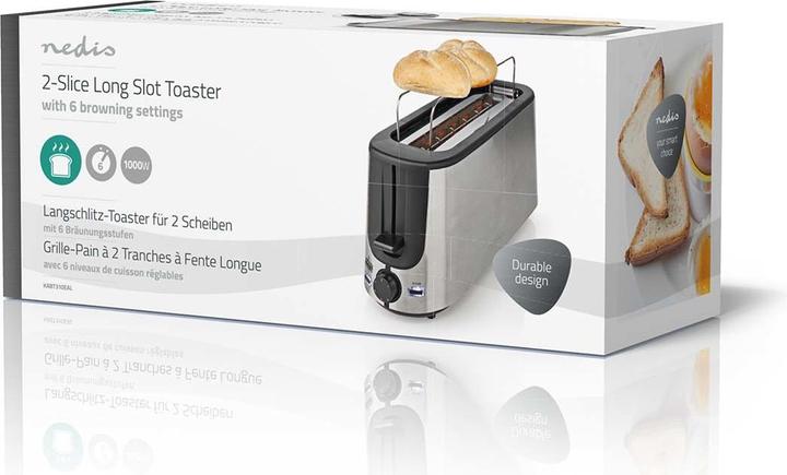 Actual product image Nedis Toaster stainless steel series 1 slot Browning levels: 6 Defrost function Bread roll attachment (EU plug)