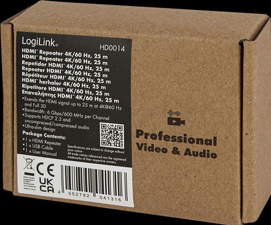 Produktbild LogiLink 4K HDMI Repeater, 25 m