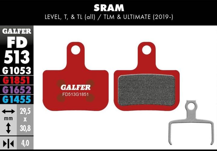 Produktbild Galfer Bike GALFER Brake Pad FD513 Advanced "SRAM Level T, TL" (SRAM, Avid, Organisch (Resin))