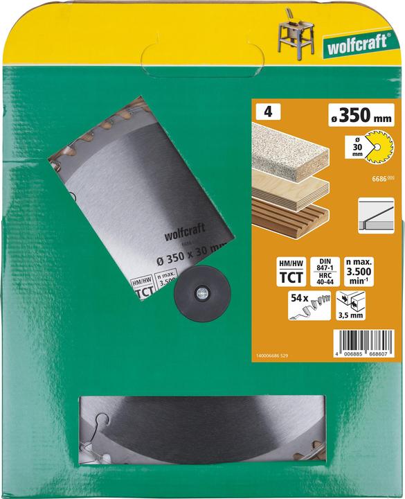 Produktbild wolfcraft Tischkreissägeblatt HM, Serie orange, Ø 350 mm