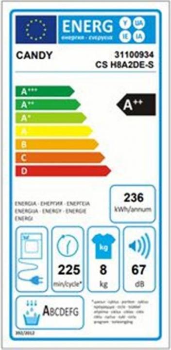 Etichetta energetica Candy Cs H8a2de-88 (8 kg, A sinistra)