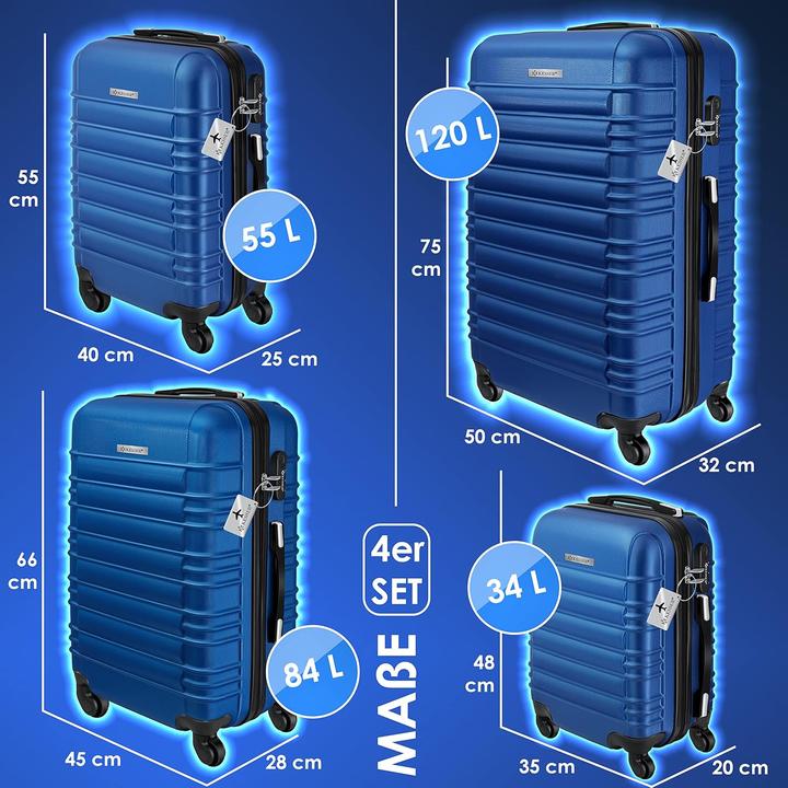 Image du produit Kesser 4-teiliges Hartschalenkofferset (120 l, Bagage à main (jusqu'à 50l), M (50 - 90l), XL (à partir de 115l))
