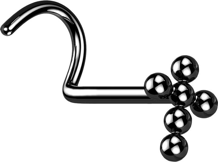 Image du produit Star Piercing Nasenstecker gebogen schwarz Kreuz Kugeln (sans laiton, Titane G23)