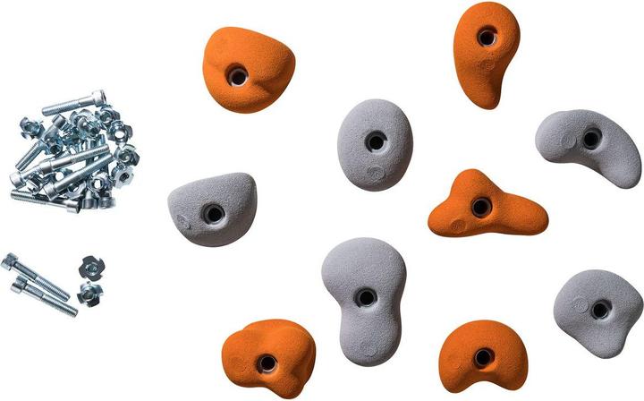 Kletterbude Klettergriffe für Kinder Komplettset StarterKids Sprösslinge, made in Germany (Orange-grau)