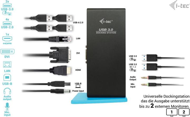 Produktbild i-tec USB 3.0 Dual Full HD Dock (USB-B, 2 Ports)