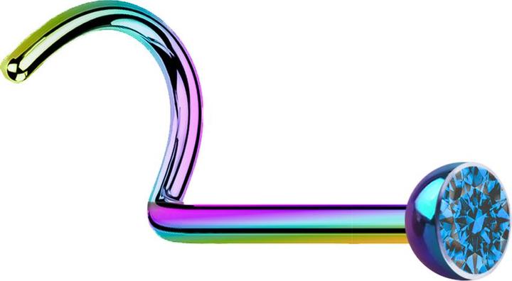 Actual product image Star Piercing Nose stud curved coloured with crystal light blue (without brass, Surgical steel 316L)