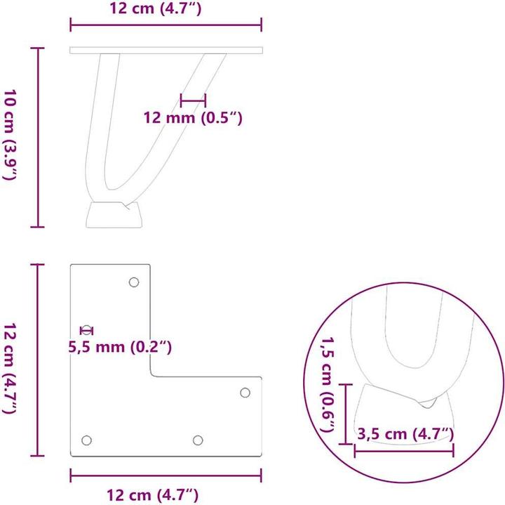 Produktbild VidaXL Haarnadelbeine 4 Stk. Schwarz 10 cm Massivstahl Hairpin Tischbein