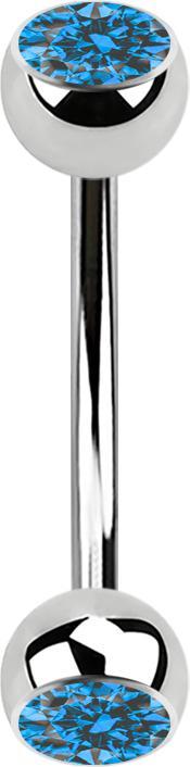 Actual product image Star Piercing Micro banana silver with two light blue crystal balls (Surgical steel 316L)