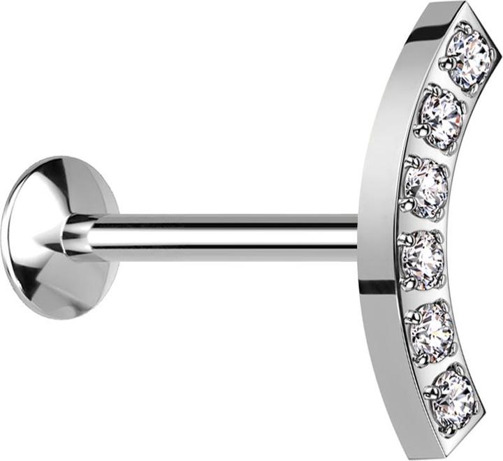 Produktbild Star Piercing Micro Threadless UFO Labret silber Blatt silber gebogen sechs Kristalle silber (Chirurgenstahl 316L)