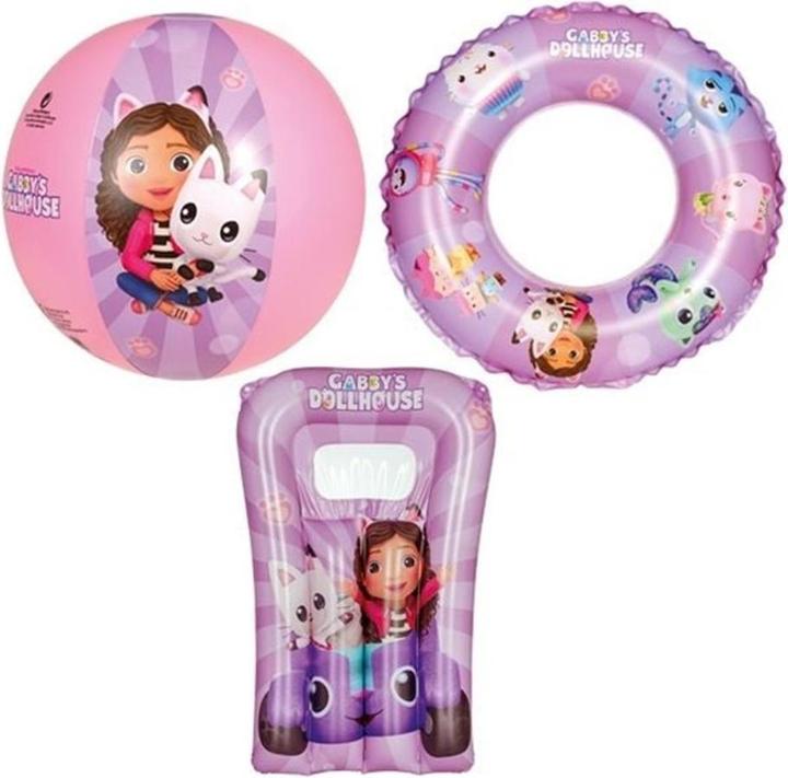 Produktbild Happy People HAPPYPEOPLE Gabby's Dollhouse Strandset, bestehend aus: Strandball, Schwimmring, Kindermatratze