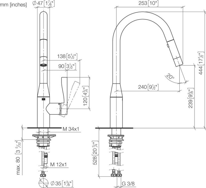 Image du produit Dornbracht Cuisine - Sync robinet dévier, avec pull-down avec fonction douche, orientable, saillie