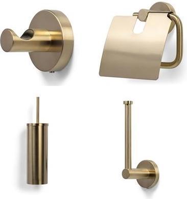 Actual product image Bathroom accessories in brushed gold - toilet paper holder, toilet brush, towel hook