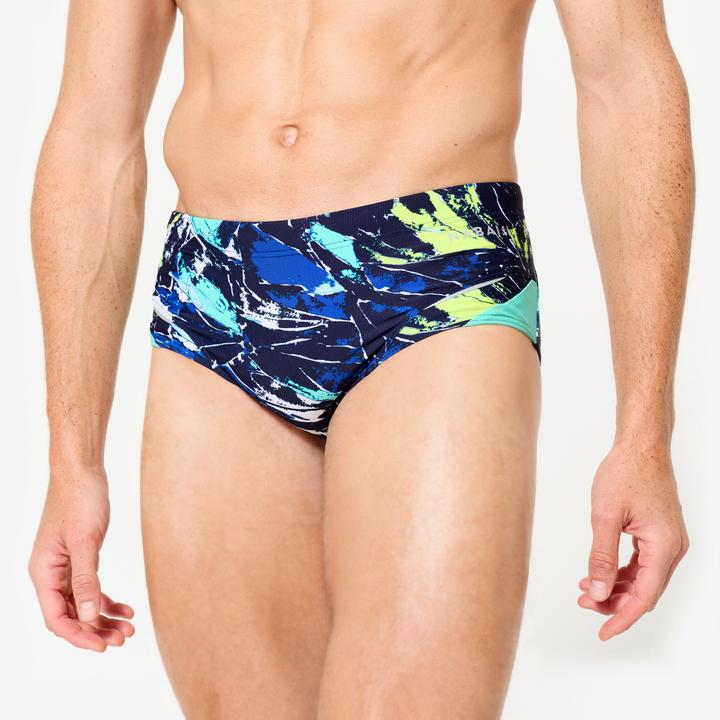 Nabaiji Badehose Slip Herren Kastenform - 900 Motu blau/grün