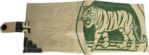 Actual product image Bekos Upcycling - Wallet with flap made from recycled cement bags green Tiger