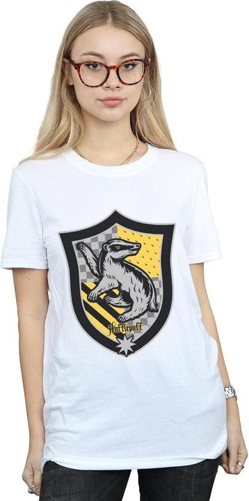 Actual product image Womens/Ladies Hufflepuff Crest Flat Cotton Boyfriend T-Shirt (3XL)
